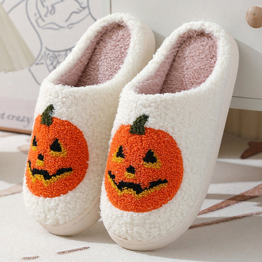 Halloween Pumpkin Cartoon Slippers – Cozy Winter House Shoes for Couples | Warm, Non-Slip Indoor Footwear for Men & Women