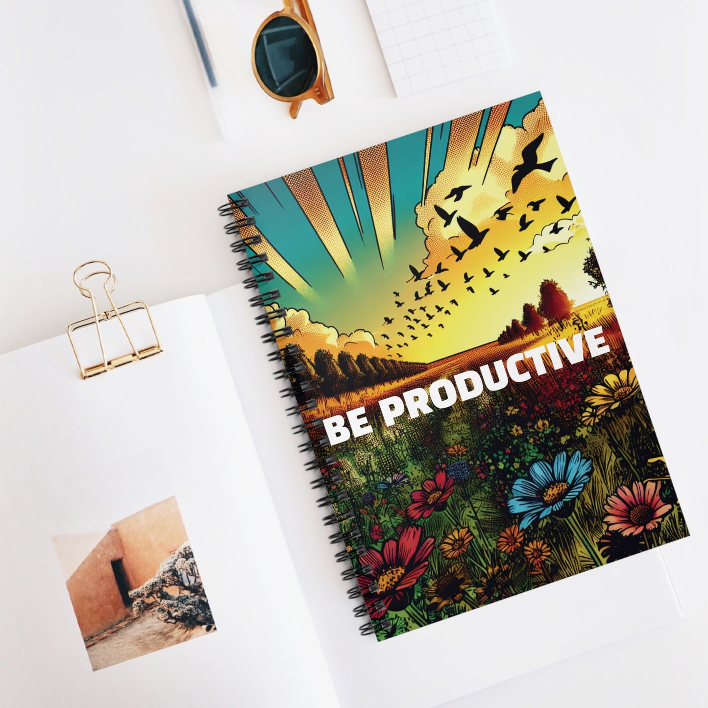 Inspirational Spiral Notebook - "Be Productive" - 6" x 8" - 118 Ruled Pages - Sturdy 350gsm Cover