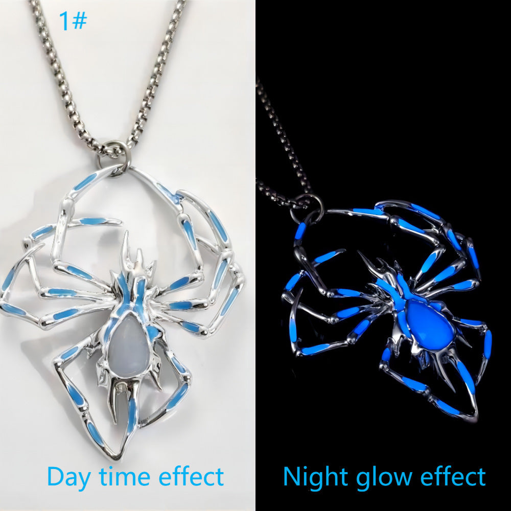 Glow-in-the-Dark Spider Necklace – Vintage Halloween Jewelry for Men & Women, Luminous Fluorescent Design, Perfect Party Gift