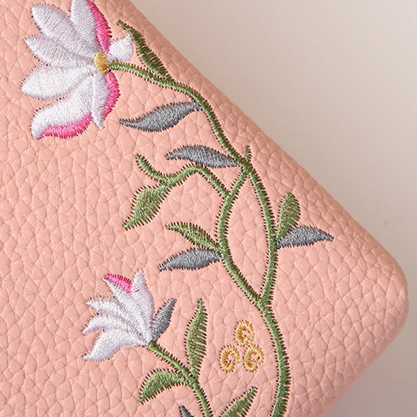 Flower Embroidery Phone Bag – Stylish Lock Buckle Crossbody & Shoulder Bag, Fashionable Long Wallet for Outdoor & Travel