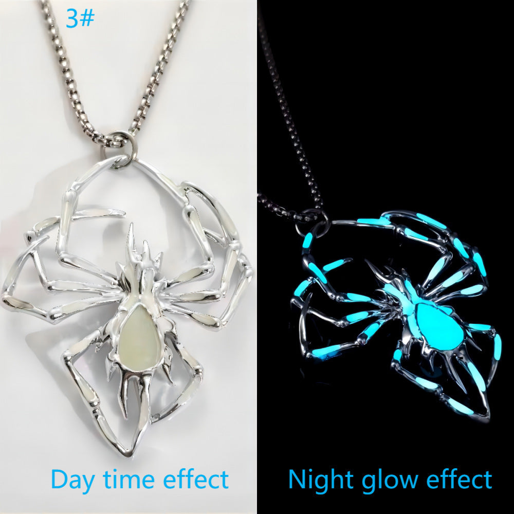 Glow-in-the-Dark Spider Necklace – Vintage Halloween Jewelry for Men & Women, Luminous Fluorescent Design, Perfect Party Gift