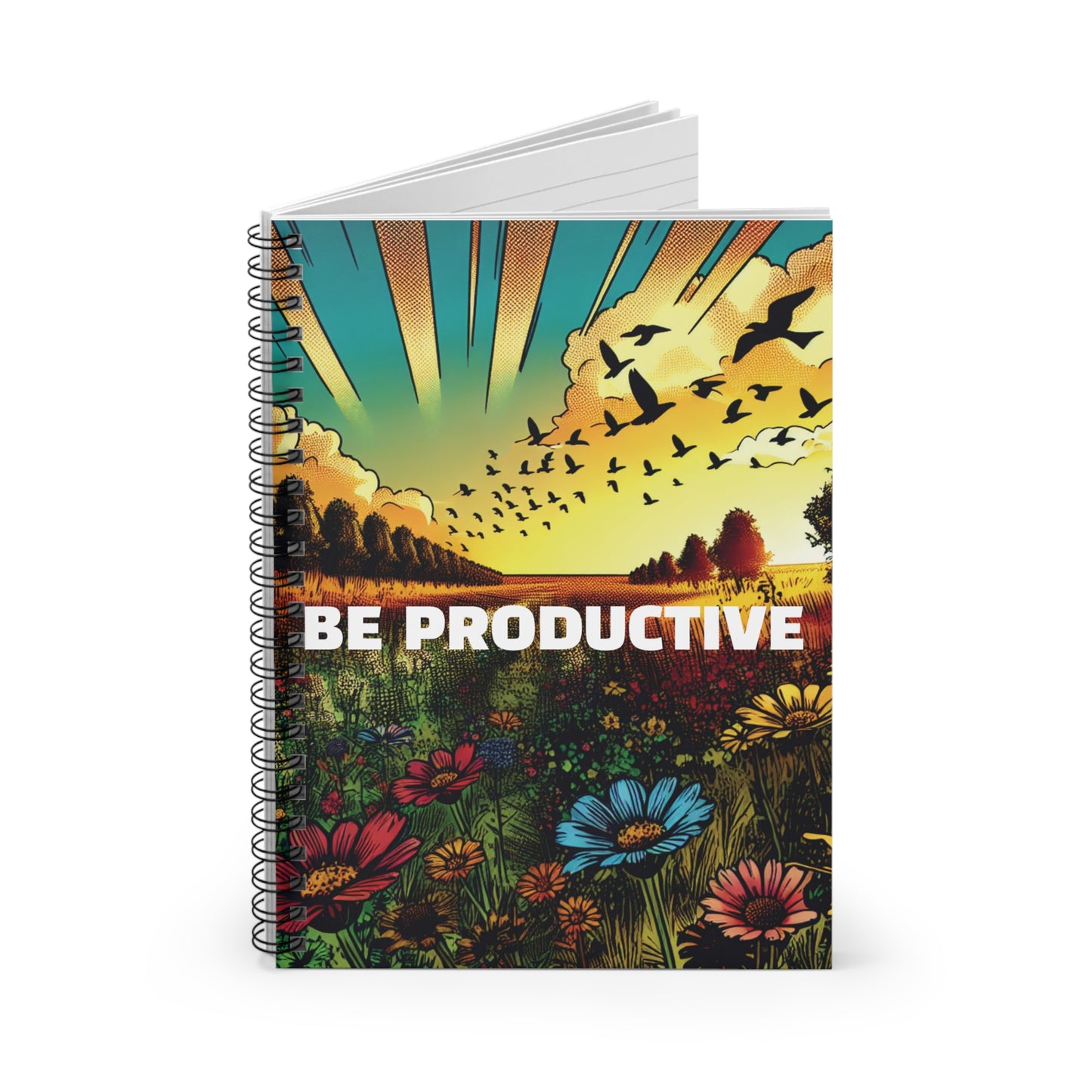 Inspirational Spiral Notebook - "Be Productive" - 6" x 8" - 118 Ruled Pages - Sturdy 350gsm Cover