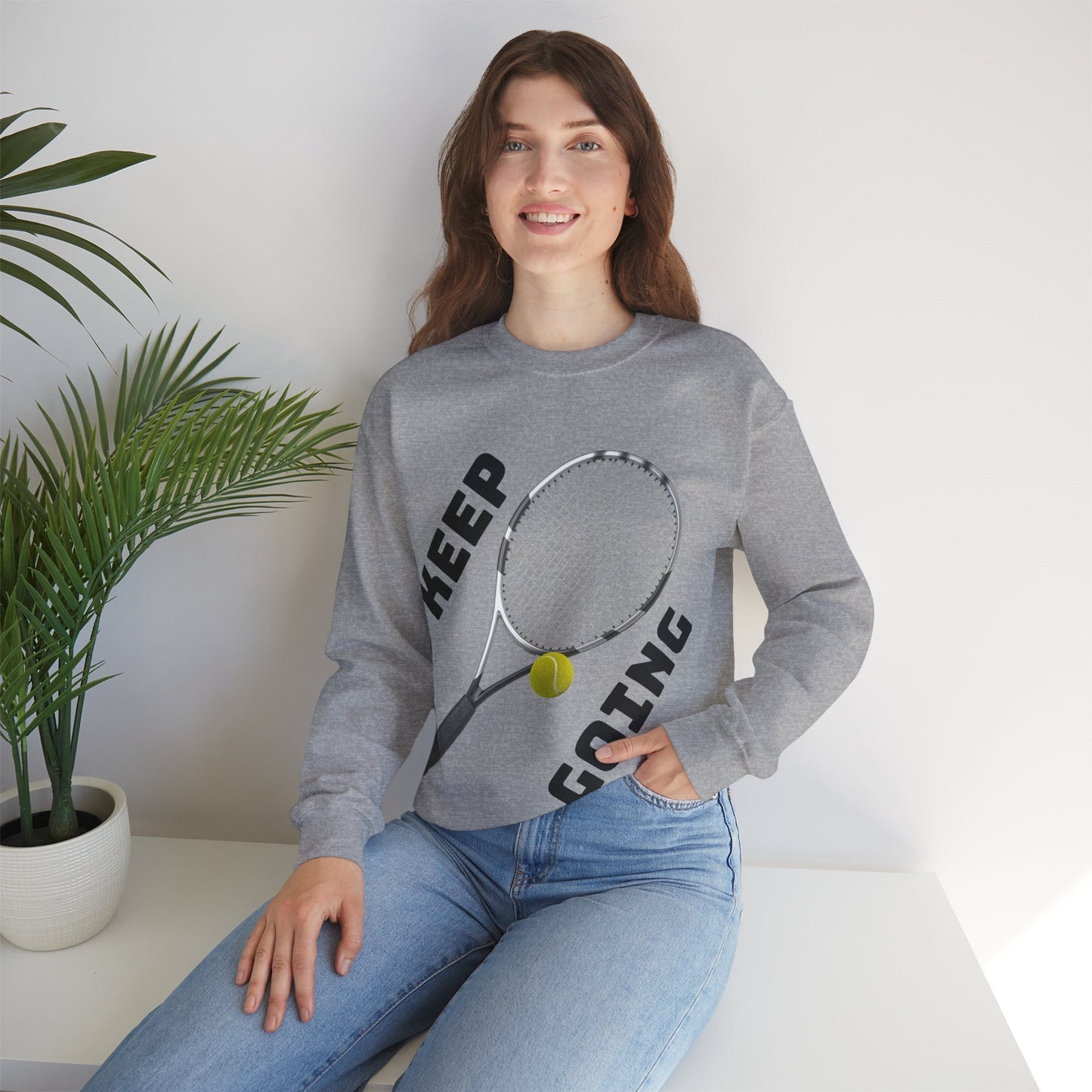 Keep Going - Unisex Tennis Sweatshirt, Heavy Blend Crewneck for Tennis Lovers, Motivational Sports Apparel