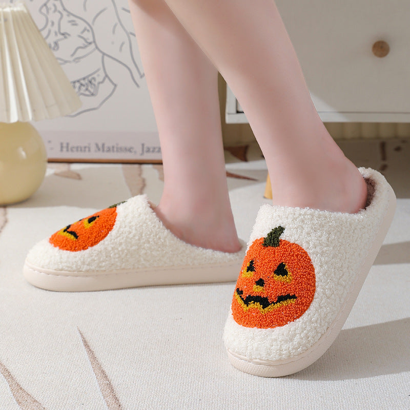 Halloween Pumpkin Cartoon Slippers – Cozy Winter House Shoes for Couples | Warm, Non-Slip Indoor Footwear for Men & Women