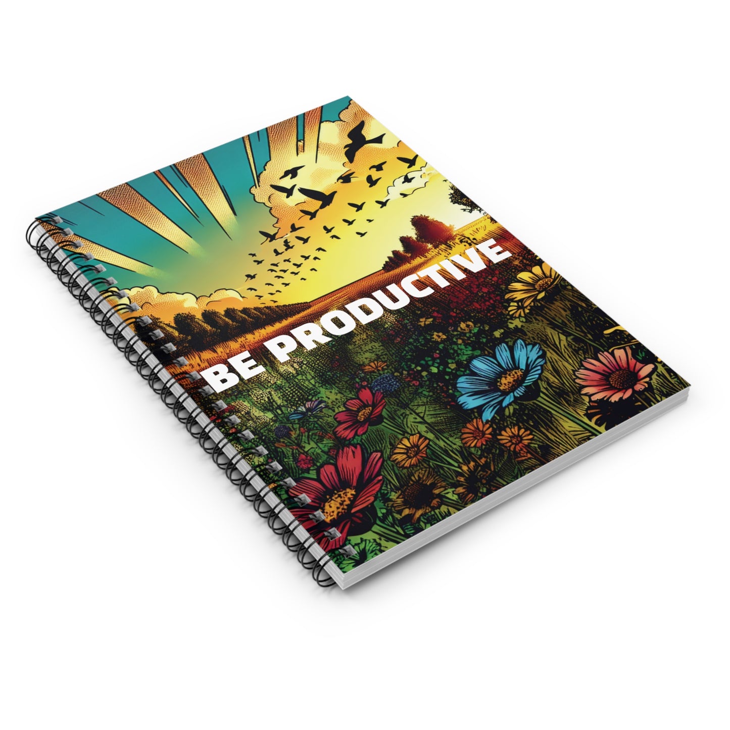 Inspirational Spiral Notebook - "Be Productive" - 6" x 8" - 118 Ruled Pages - Sturdy 350gsm Cover