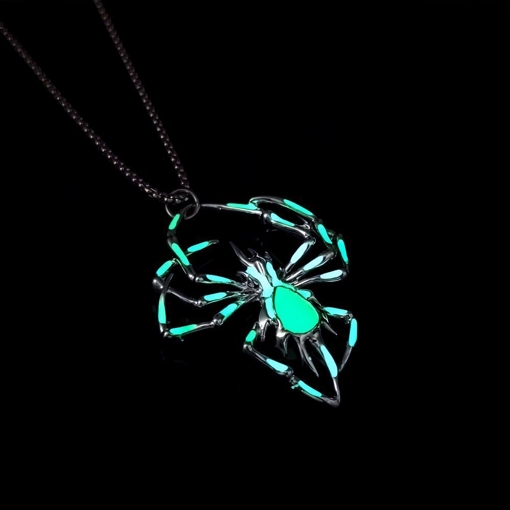 Glow-in-the-Dark Spider Necklace – Vintage Halloween Jewelry for Men & Women, Luminous Fluorescent Design, Perfect Party Gift