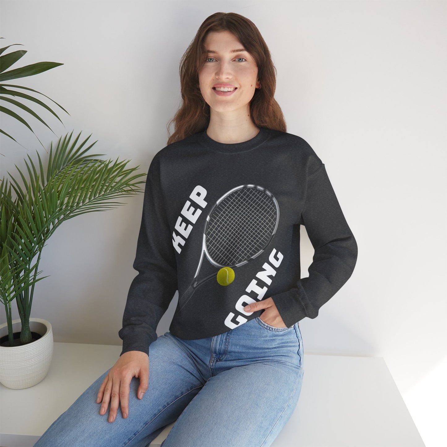 Keep Going - Unisex Tennis Sweatshirt, Heavy Blend Crewneck for Tennis Lovers, Motivational Sports Apparel