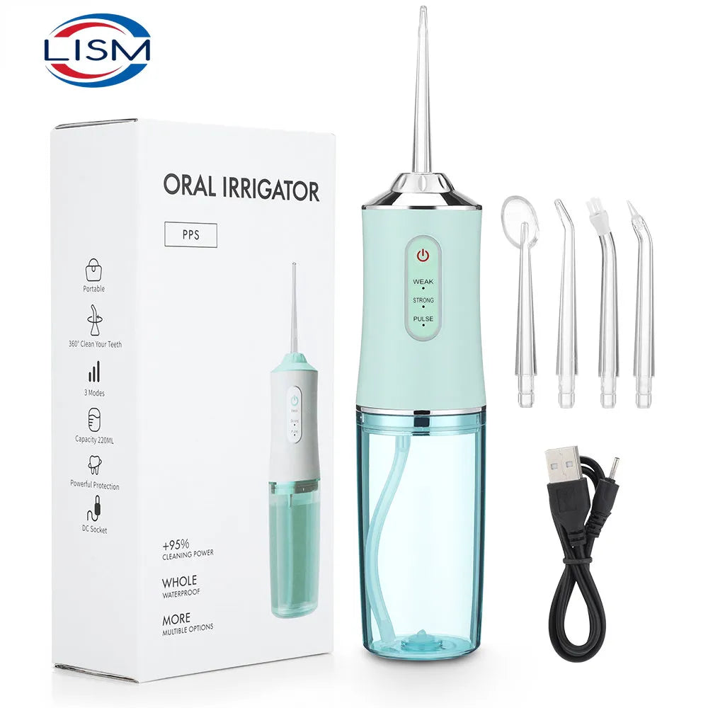 Portable USB Rechargeable Oral Irrigator, 3 Modes Water Flosser with 4 Jet Tips, 220ml IPX7 Waterproof, 1400rpm