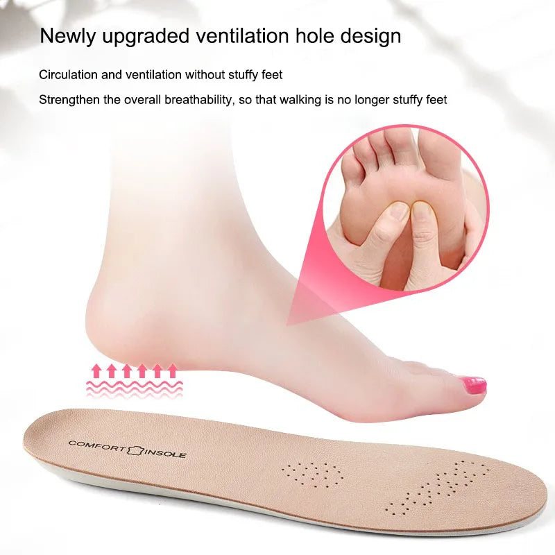 Leather Latex Sports Insoles - Cowhide Arch Support, Shock-Absorbing Shoe Pads for Plantar Fasciitis, Foot Pain Relief Inserts.