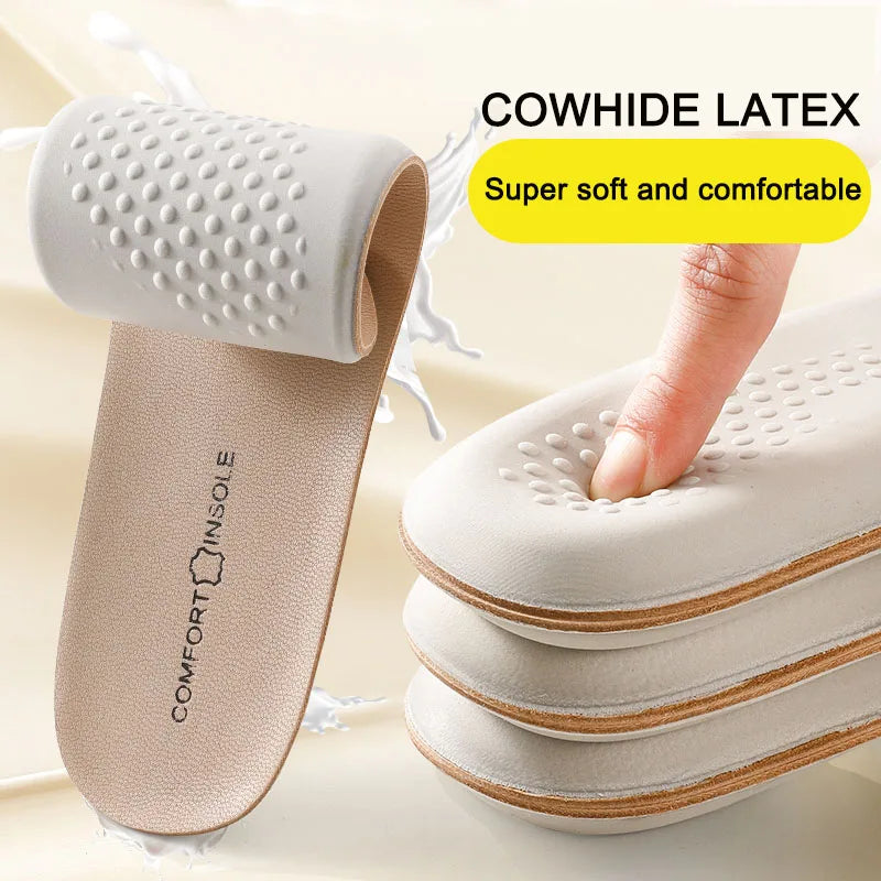 Leather Latex Sports Insoles - Cowhide Arch Support, Shock-Absorbing Shoe Pads for Plantar Fasciitis, Foot Pain Relief Inserts.