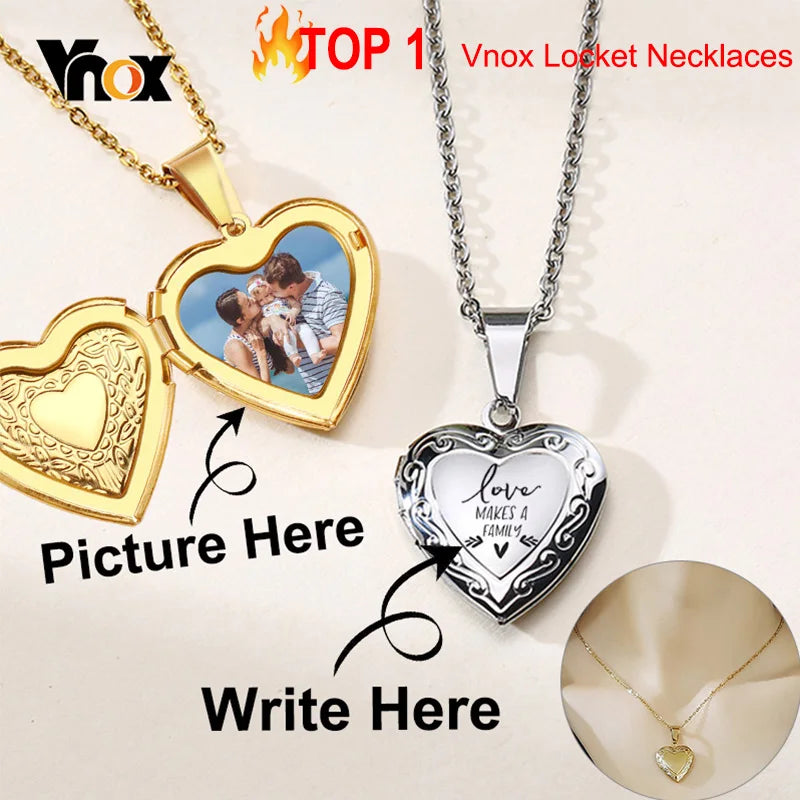 Custom Heart Locket Necklace - Personalized Picture & Name Pendant for Women