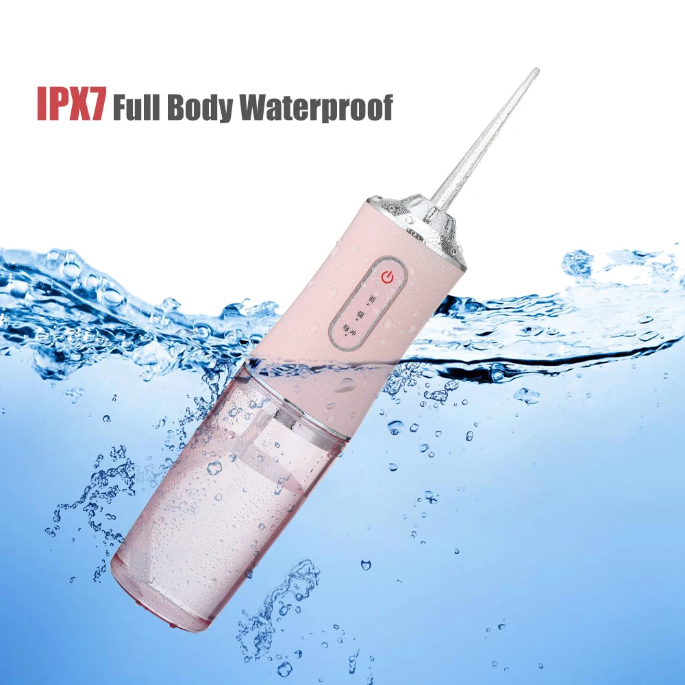 Portable USB Rechargeable Oral Irrigator, 3 Modes Water Flosser with 4 Jet Tips, 220ml IPX7 Waterproof, 1400rpm