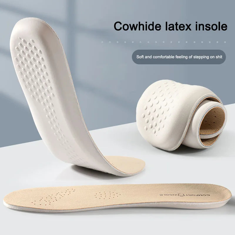 Leather Latex Sports Insoles - Cowhide Arch Support, Shock-Absorbing Shoe Pads for Plantar Fasciitis, Foot Pain Relief Inserts.