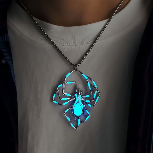 Glow-in-the-Dark Spider Necklace – Vintage Halloween Jewelry for Men & Women, Luminous Fluorescent Design, Perfect Party Gift