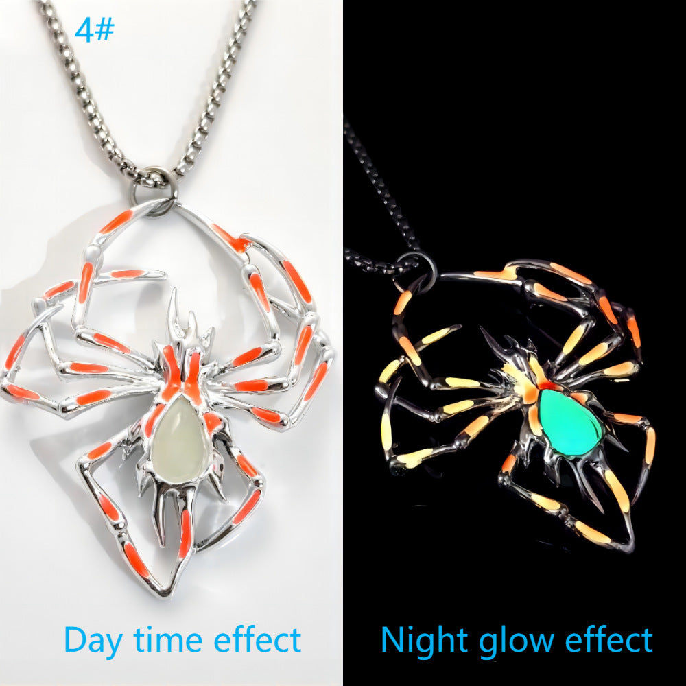 Glow-in-the-Dark Spider Necklace – Vintage Halloween Jewelry for Men & Women, Luminous Fluorescent Design, Perfect Party Gift