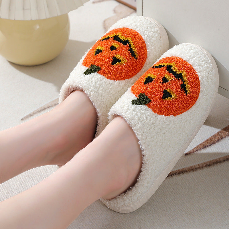 Halloween Pumpkin Cartoon Slippers – Cozy Winter House Shoes for Couples | Warm, Non-Slip Indoor Footwear for Men & Women