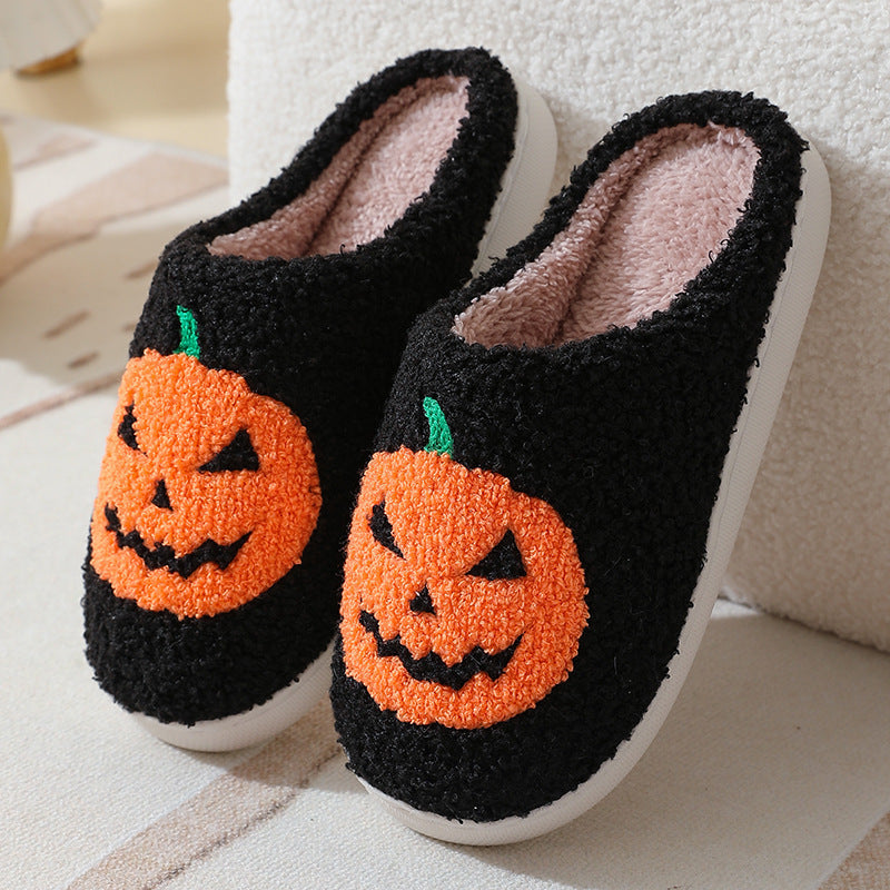 Halloween Pumpkin Cartoon Slippers – Cozy Winter House Shoes for Couples | Warm, Non-Slip Indoor Footwear for Men & Women