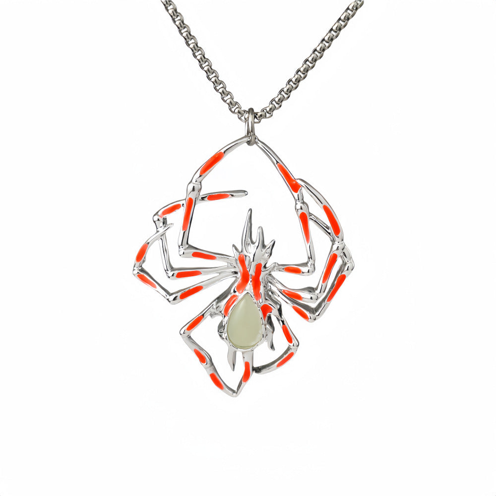 Glow-in-the-Dark Spider Necklace – Vintage Halloween Jewelry for Men & Women, Luminous Fluorescent Design, Perfect Party Gift