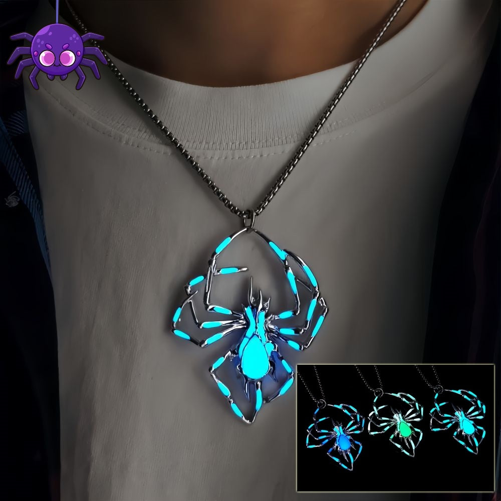 Glow-in-the-Dark Spider Necklace – Vintage Halloween Jewelry for Men & Women, Luminous Fluorescent Design, Perfect Party Gift