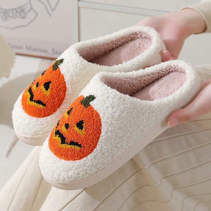 Halloween Pumpkin Cartoon Slippers – Cozy Winter House Shoes for Couples | Warm, Non-Slip Indoor Footwear for Men & Women