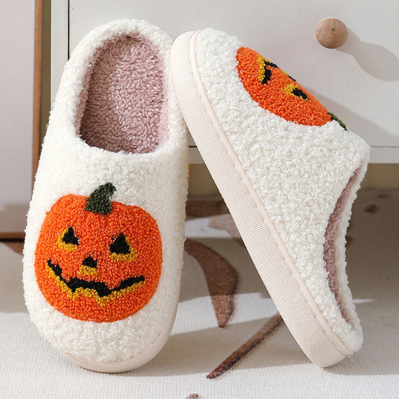 Halloween Pumpkin Cartoon Slippers – Cozy Winter House Shoes for Couples | Warm, Non-Slip Indoor Footwear for Men & Women